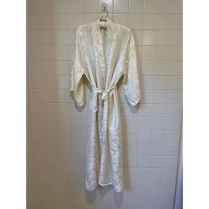 Vintage 100% Silk Brocade White Robe Golden Deer